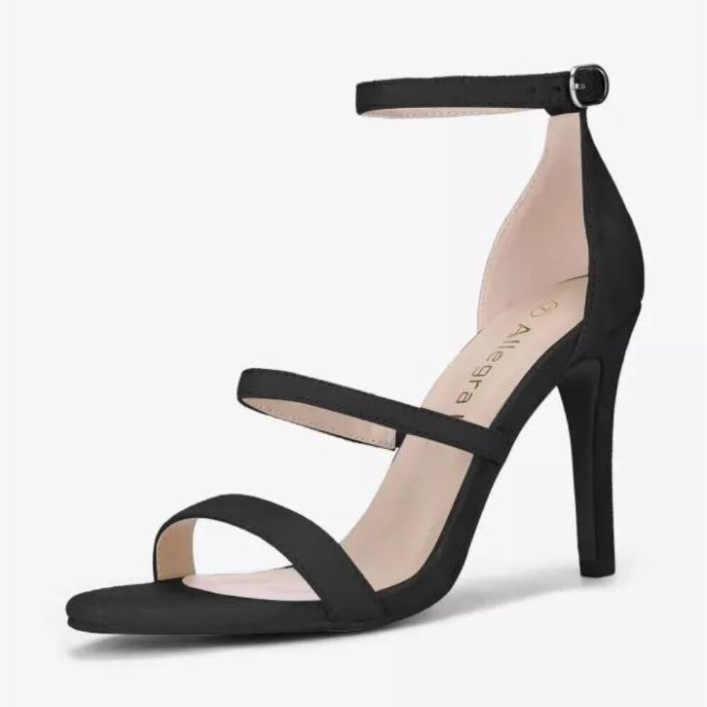 Allegra K Suede Ankle Triple Strap High Stiletto Heels Black, Size 9
